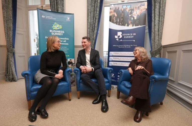 Source in Surrey lanches with Matt Furniss (centre) alongside Charlotte Webb (Surrey Chambers) and Dawn Redpath (SCC Director for Economy and Growth)