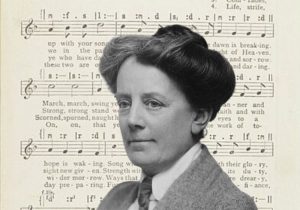 Ethel Smyth with score to March of the Women in background