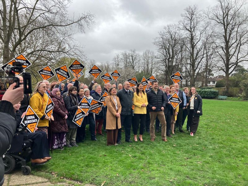Liberal Democrats launch East Surrey election campaign, with leader Ed Davey. (Credit: Emily Dalton/LDRS)