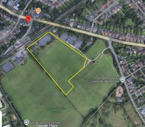 Priest Hill with development area in yellow lines. Google Maps