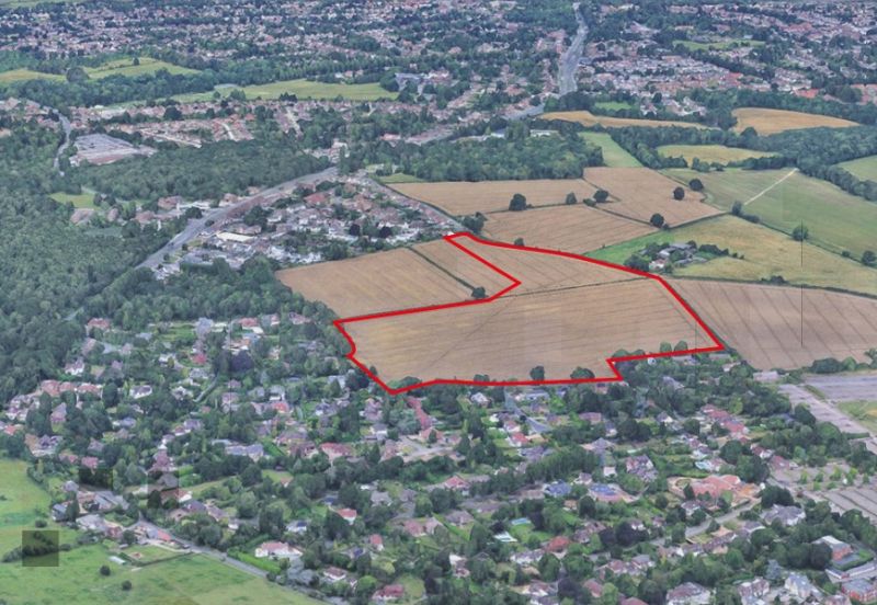 View of the outline of the proposed development site between Canons Lane and Doric Drive, Kingswood. (Credit: Lightwood planning documents)