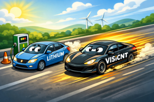 Lithium versus VISiCNT battery cars in race with Lithium stuck at charger