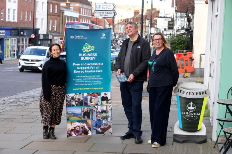 Reps from Surrey CC, Smarter Society and Hello Dorking mark the delivery of the High Street Support scheme