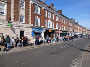 Queue outside Waterstones Epsom High Street
