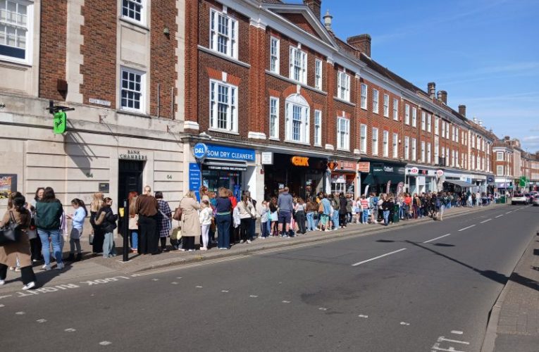 Queue outside Waterstones Epsom High Street