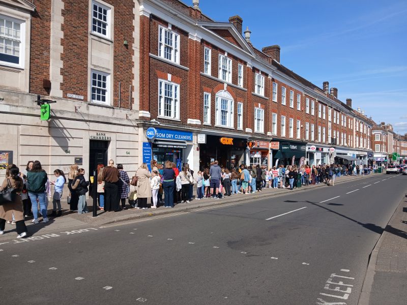 Queue outside Waterstones Epsom High Street