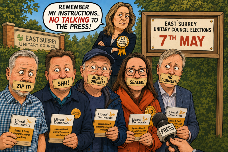 LibDem candidated gaged with Maguire in background.