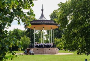 Epsom and Eqwell Silver band in bandstand at Kensington Gardens