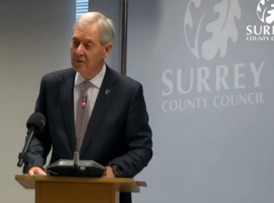 Cllr Tim Oliver, Surrey County Council leader, making his final address to full council as the outgoing leader. (Credit: Surrey County Council livestream)