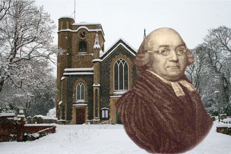 J Boucher portrait superimosed over current day St Martins.