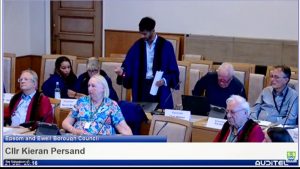 Cllr Persand speaks at Epsom Council Chamber