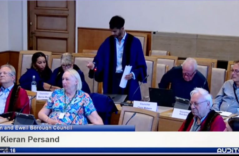 Cllr Persand speaks at Epsom Council Chamber