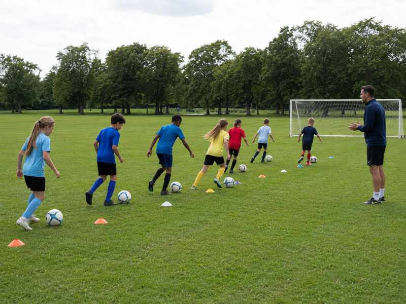 Youngsters in football training session