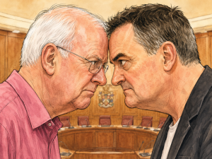 Cartoon Dallen and Ames at loggerheads. cc EET