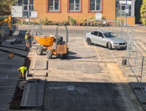 Construction underway outside Senate House, University of Surrey. Image credit: University of Surrey.