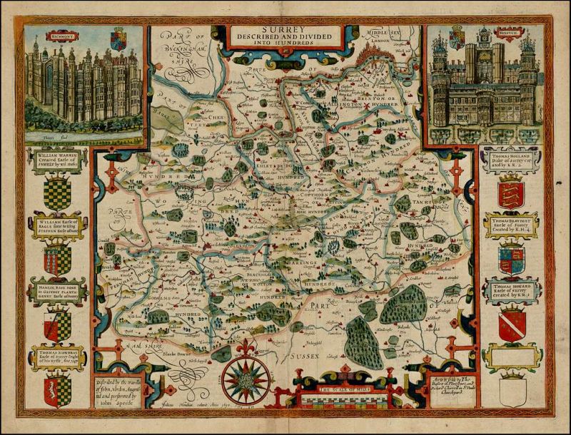 John Speed - 1610 - Map of Surrey (including Nonsuch Palace) Lawrence Ruderman Antique Maps, Inc. raremaps.com. public domain