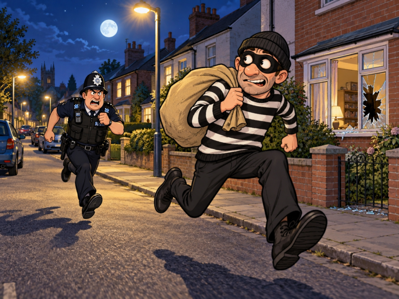 Burglar being chased on foot cartoon