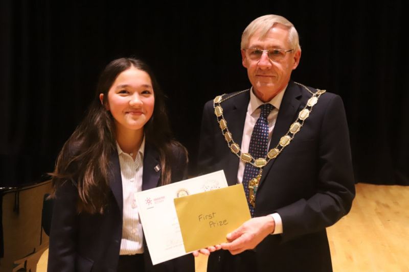 Instrumental winner Satomi Brocklebank with Epsom and Ewell Mayor Steve Bridger