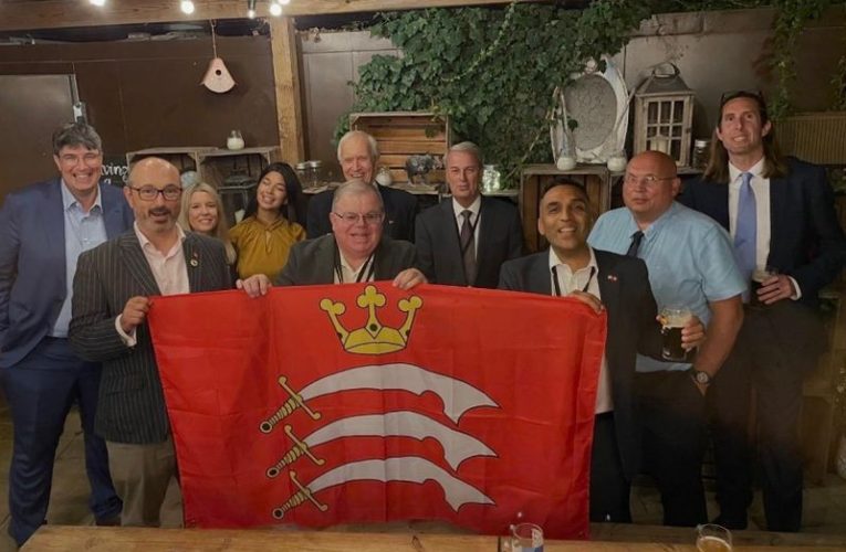 Cllr Harry Boparai with fellow councillors (image Harry Boparai) with Middlesex flag