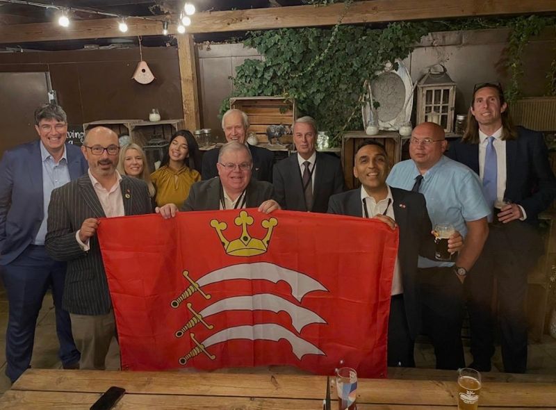 Cllr Harry Boparai with fellow councillors (image Harry Boparai) with Middlesex flag